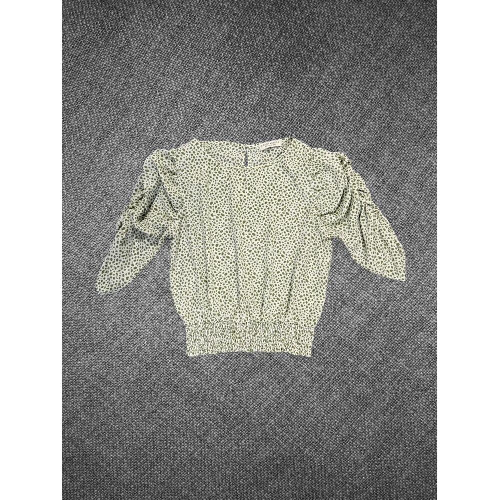 Paper Crane Green Dotted Smocked Waist Blouse Size Small